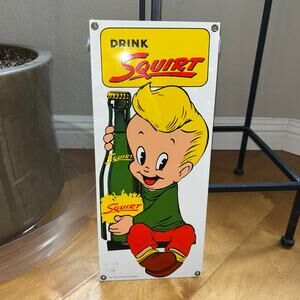 Squirt 1986 Porcelain Enamel Sign 14" X 6" Ande Rooney USA Advertising